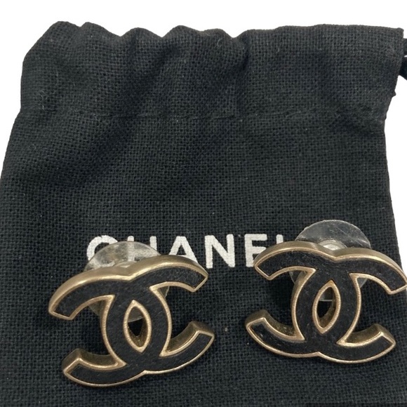 Auth Vintage Chanel stud earrings CC logo double C pink dangle